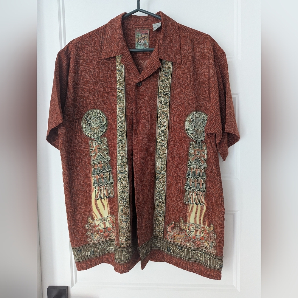 Police Brown Casual Button Down Shirt with Tropical Motifs